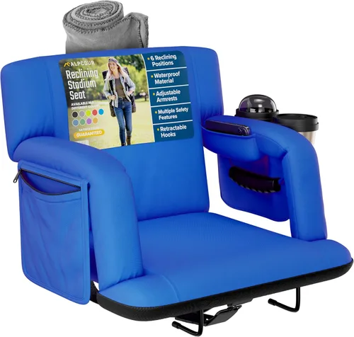 Vista 19 de Asientos de estadio reclinables para gradas con respaldo – Cojín ancho para silla de grada, reposabrazos, bolsillos grandes y múltiples