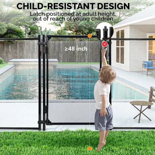 Vista 5 de VINGLI Puerta de valla de piscina autoenganchable, valla de seguridad para piscina enterrada con bisagra de cierre automático, barrera de seguridad