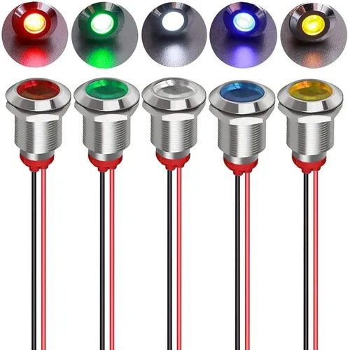 Vista 21 de Gebildet 5 piezas de luz piloto indicadora LED de plástico AC/DC 12-24V, tamaño del orificio de montaje 12 mm (rojo/naranja/azul/verde/blanco)