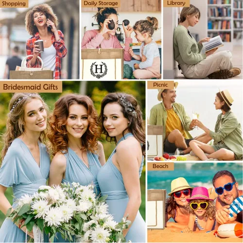 Vista 7 de TOPEAST Regalos personalizados para mujer Bolsa de lona de yute con bolsillos interiores y frontales, regalos para madre de la novia para boda