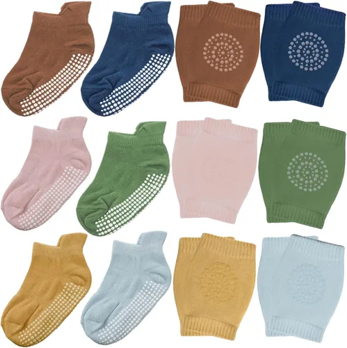 Vista 7 de Geyoga 12 pares de rodilleras antideslizantes para bebés y calcetines antideslizantes para bebés y niños pequeños protectores de rodilla