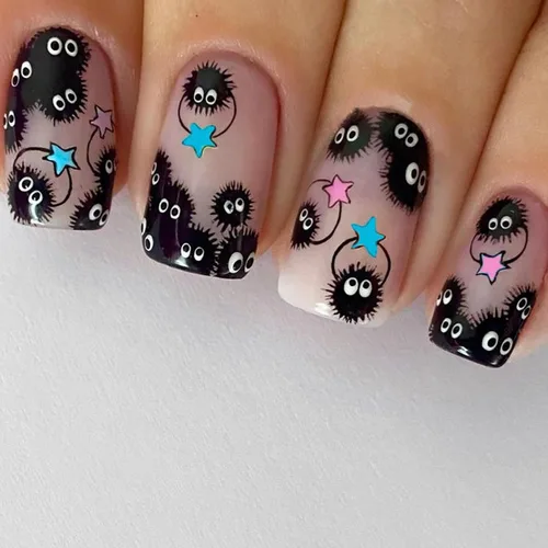 Vista 12 de Uñas postizas de Halloween a presión medianas con diseño de ataúd oscuro gótico embrujado, castillo muerto, diseño de árbol muerto, uñas postizas