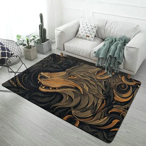 Vista 17 de Alfombra de arte de mitología nórdica de lobo Fenrir, tapete divertido regalo para decoración del hogar para dormitorio, sala de estar, alfombra