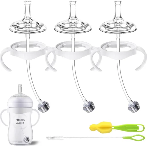 Vista 9 de Kit de Conversión de Vaso con Pajita con Fundas de Silicona para Biberón de Vidrio Natural Avent de 8oz, Kit de Transición de Vasos Entrenadores