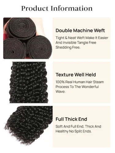 Vista 5 de Nadula Cabello humano rizado malasio, 3 paquetes de 12 10 8 pulgadas, 100% sin procesar virgen Jerry extensiones de trama de cabello humano rizado