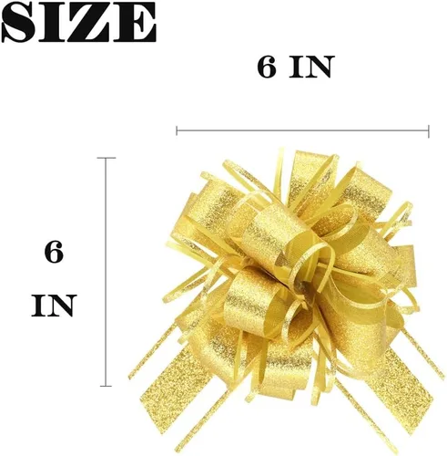 Vista 3 de WEWILUCK Lazos para envolver regalos, lazos dorados con purpurina para cumpleaños, Navidad y Año Nuevo, 8 lazos de regalo de 6 pulgadas con cinta