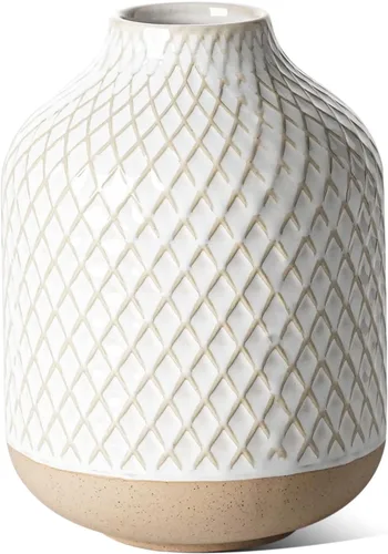 Vista 14 de Florero bohemio – Florero blanco de cerámica de 5.3 pulgadas para hierba de pampas, eucalipto y ramos, pequeños jarrones de decoración del hogar
