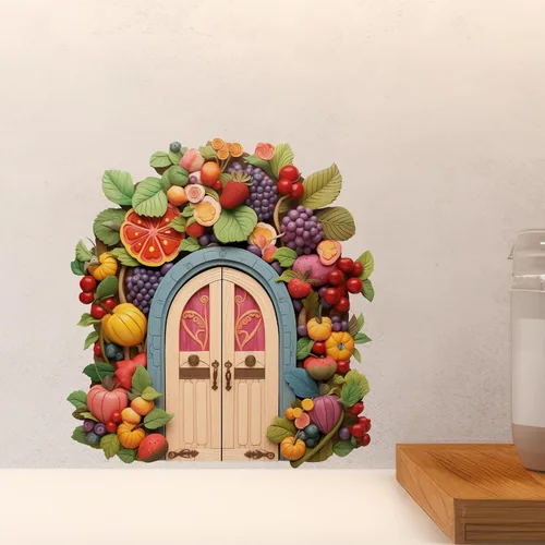 Vista 5 de Decoración colorida de la casa del jardín de frutas - Adhesivo de pared para puerta