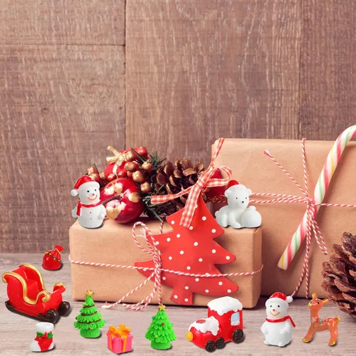 Vista 6 de Kathfly 80 figuras en miniatura de invierno para manualidades, Papá Noel, muñeco de nieve, mini campana de paisaje de resina, copo de nieve, árbol