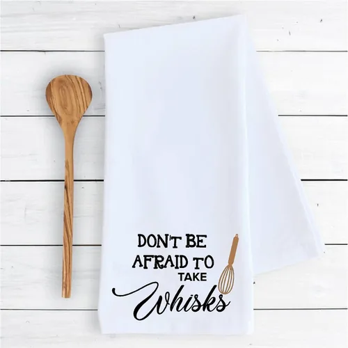 Vista 2 de Kitchen Dish Towel Don't be Afraid to take whisks Risks Funny Cute Dish Kitchen Decor Drying Cloth100% Cotton
