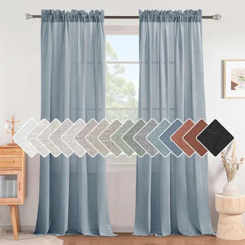 Vista 31 de H.VERSAILTEX Cortinas texturizadas de lino con filtro de luz para sala de estar, tratamiento de ventanas, cortinas naturales y duraderas