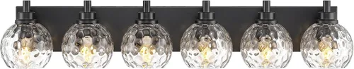 Vista 38 de Accesorios de iluminación de baño, luz de tocador mate negra de 2 luces, apliques de pared modernos con pantalla de globo de vidrio transparente