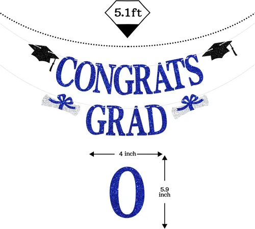 Vista 6 de Banner de felicitaciones graduadas, decoraciones de graduación de la clase de 2024, pancarta de felicitaciones graduadas, decoraciones azules