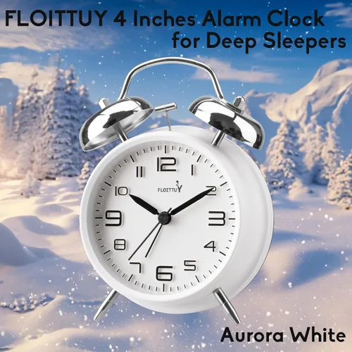 Vista 2 de FLOITTUY Alarma fuerte para personas que duermen profundamente de 4 pulgadas, reloj despertador de campana doble, reloj despertador estéreo
