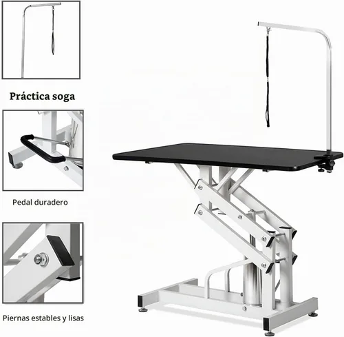 Vista 5 de Mesa hidráulica de peluquería para perros pequeños/grandes, mesa profesional de peluquería de mascotas de servicio pesado con brazo superior Blanco