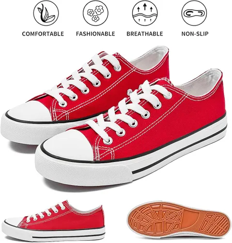 Vista 3 de Tenis de lona para mujeres, zapatos de lona de corte bajo con cordones, zapatos de tenis casuales