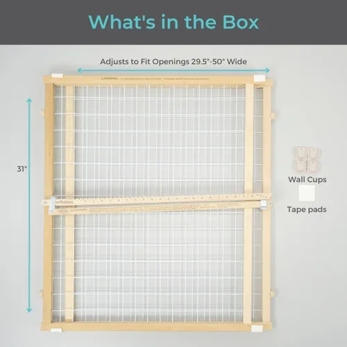 Vista 10 de Toddleroo de North States - Puerta de bebé de malla de alambre extra ancha de madera: Puerta de bebé montada a presión para puertas - Ajustable