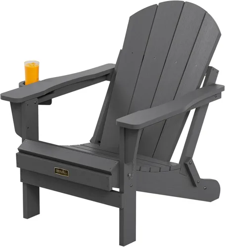 Vista 49 de SERWALL Silla Adirondack plegable para exteriores, silla de patio con portavasos - Ejército
