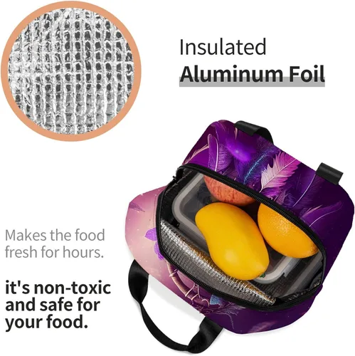 Vista 6 de OOZ Bolsa de almuerzo aislada para mujeres y hombres, atrapasueños con estrellas moradas, reutilizable, a prueba de fugas, linda lonchera