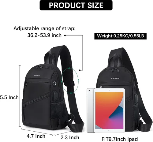 Vista 4 de BOSTANTEN Bolso bandolera, mochila cruzada para el hombro, bolsa de pecho para hombres y mujeres, viajes, senderismo, mochila casual