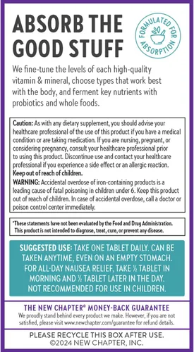Vista 6 de New Chapter Vitaminas prenatales multivitamínico prenatal con metilfolato + colina para mamá saludable bebé, uno diario, 30