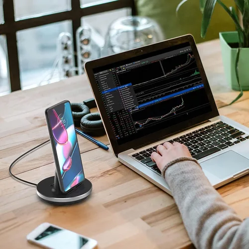 Vista 3 de Encased Soporte de carga de escritorio para teléfono y tabletas USB-C, cargador de estación de acoplamiento ajustable compatible con fundas