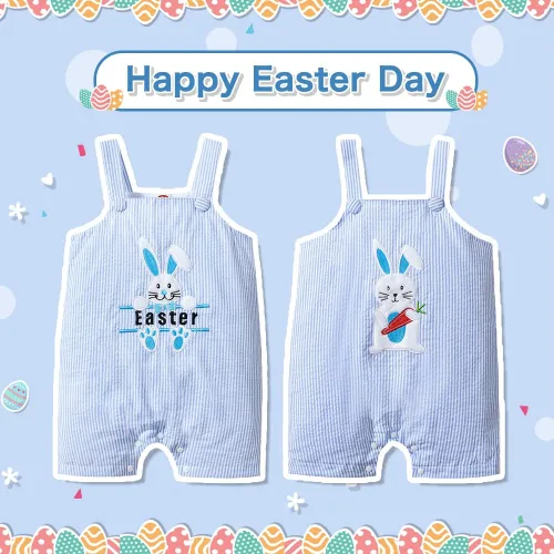 Vista 5 de XIFAMNIY Trajes de Pascua para bebés y niños, mameluco de sirsaca de Pascua con patrón de conejito