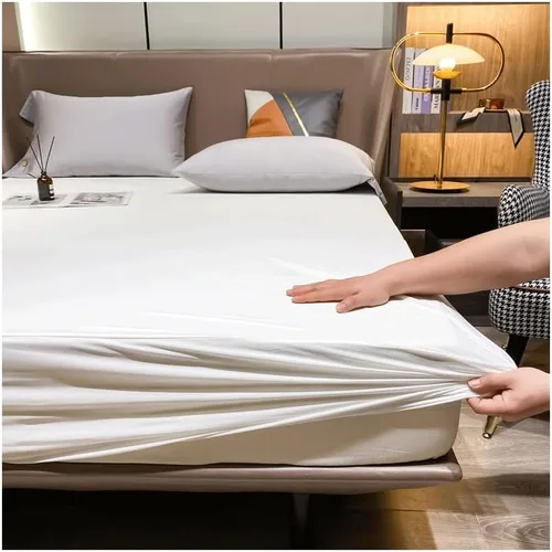 Vista 9 de Protector de colchón de satén impermeable para cama Super King con bolsillo profundo de hasta 11.81 pulgadas, tamaño Queen, King, Super King Azul