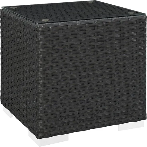 Vista 4 de Modway Sojourn - Mesa auxiliar de mimbre para patio al aire libre, color chocolate