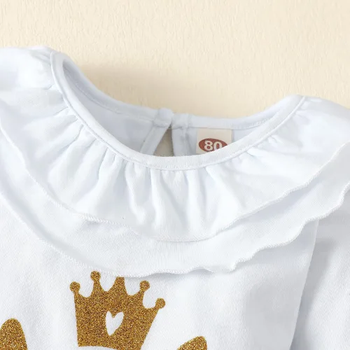Vista 4 de SXSXSX Mameluco de 1er cumpleaños para niñas recién nacidas, traje con volantes