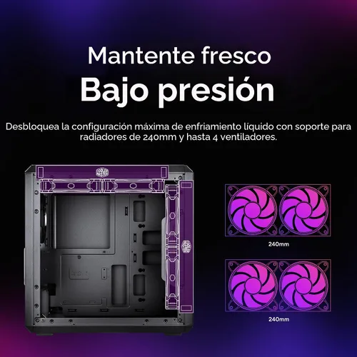 Vista 6 de Cooler Master MasterBox Q300L Torre Micro-ATX con filtro de polvo de diseño magnético, panel lateral acrílico transparente, E/S ajustable y flujo