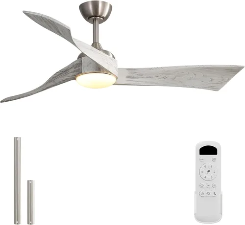 Vista 13 de Sofucor Ventiladores de techo inteligentes de 52 pulgadas con luz moderna de madera maciza para exteriores, ventilador de techo de 3 aspas con luz