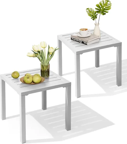 Vista 11 de Crestlive Products Mesa auxiliar de aluminio para exteriores, mesa lateral para silla de piscina, mesa de café pequeña y resistente a la intemperie