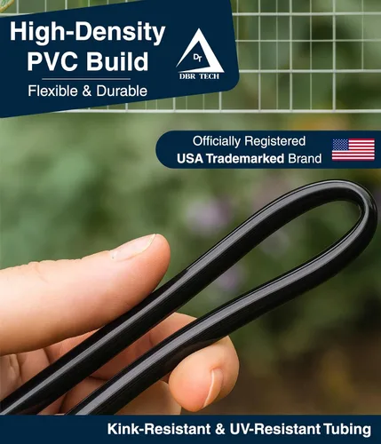 Vista 4 de DBR Tech® Tubo de riego por goteo de 1/4, 100 pies, manguera flexible de riego por goteo de plástico PVC para jardinería, nebulización, hidroponía