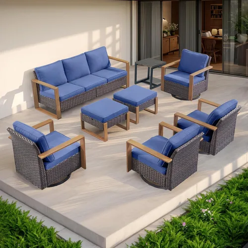 Vista 25 de Rilyson Sofá de mimbre para patio al aire libre, sofá de muebles de patio de ratán con marco resistente, mimbre de polietileno para todo