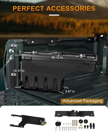Vista 5 de ROADFAR Caja de almacenamiento para caja de camioneta del lado derecho del pasajero para Ford para F-150 2015-2022 Tapa con cerradura con llave