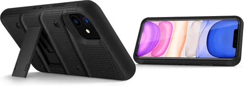 Vista 5 de Zizo Bolt Cover - Funda para iPhone 11 con grado militar, protector de pantalla de cristal, función atril y funda (color negro)