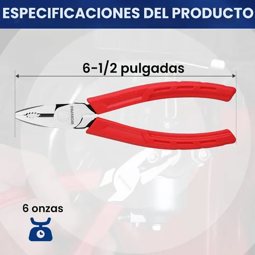 Vista 8 de WORKPRO Alicates extractores de tornillos Linesman S de 6.5 pulgadas (alicates combinados) con mordazas antideslizantes únicas, herramienta