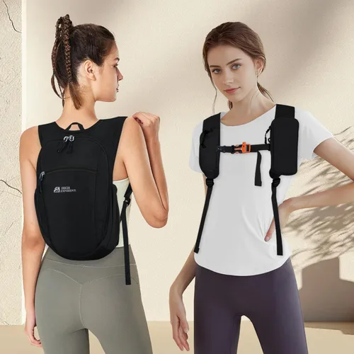 Vista 2 de Mochila de senderismo 10L/15L, pequeña, ligera, plegable, para viajes, mochila de día, resistente al agua, para mujeres y hombres (Negro, 10L)