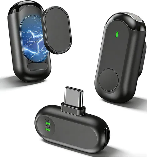 Vista 7 de Micrófonos Lavalier inalámbricos 3 en 1 para iPhone/Android/cámara, paquete de 2 mini micrófonos con pantalla LED, micrófono omnidireccional