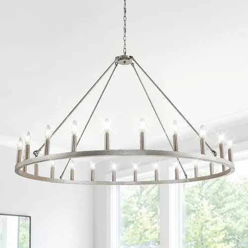 Vista 7 de Candelabro de 12 luces de plata con rueda de vagón, candelabros de granja para comedor, lámpara de iluminación rústica para entrada, candelabros