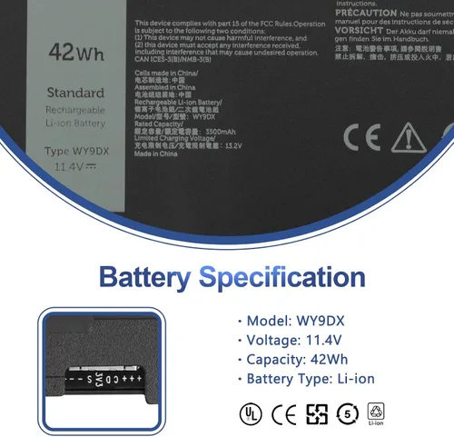 Vista 2 de ANTIEE WY9DX - Batería de repuesto para portátil Dell Latitude 5420 5520 Precision 15 3560 Series P137G P137G001 P104F P104F001 P104F002 RJ40G
