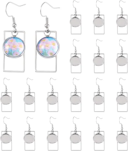 Vista 12 de FASHEWELRY 20 piezas bandejas de bisel de acero inoxidable para aretes geométricos configuración de bisel en blanco corazón luna redondos aretes