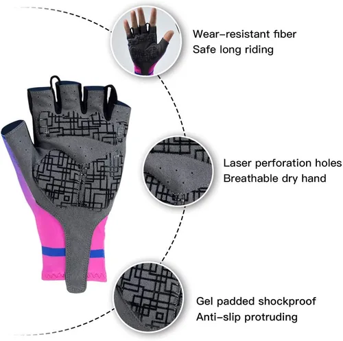 Vista 6 de Darevie Guantes de ciclismo, guantes de ciclismo de medio dedo, suaves y ligeros, guantes de ciclismo acolchados de gel que absorben los golpes
