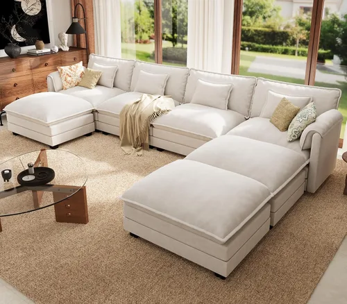 Vista 42 de ELUCHANG Sofá Seccional Modular en Forma de L de 113 pulgadas, cómodo sofá nube de 4 asientos con otomana móvil, sofá de asiento profundo para sala