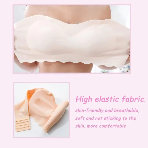 Vista 3 de Filifit - Brasier antideslizante de seda de hielo, brasier de tubo de seda de hielo, brasier sin tirantes de talla grande para mujer (XL, piel)