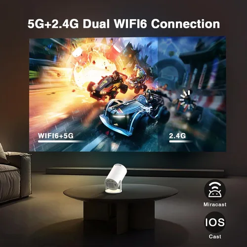 Vista 4 de [Aplicaciones integradas] PANSEBA Mini proyector inteligente ajustable de 270° con WiFi 6 y Bluetooth, proyector de película para exteriores