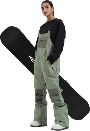 Vista 11 de GSOU SNOW Women Snow Bibs Ski Snowboard Pants Waterproof Beige y blanco
