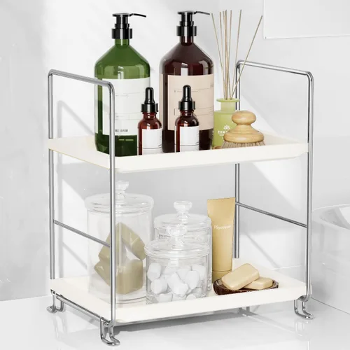 Vista 9 de FSyueyun Organizador de Encimera de Baño de 2 Niveles, Instalación Sin Herramientas, Organizador de Estante de Maquillaje de Plásticos Premium