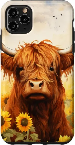 Vista 13 de Highland Cow Animal Lover Watercolor Sunflower Case for iPhone 17